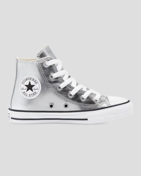 Kids\' Converse Chuck Taylor All Star Metallic High Tops Shoes Silver | CV-013ISL