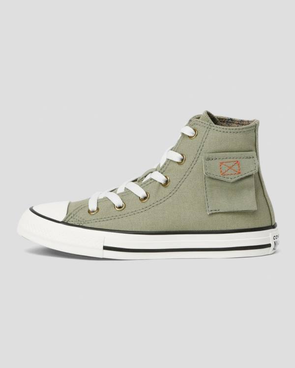 Kids' Converse Chuck Taylor All Star Pocket Camp High Tops Shoes Green | CV-563KMC