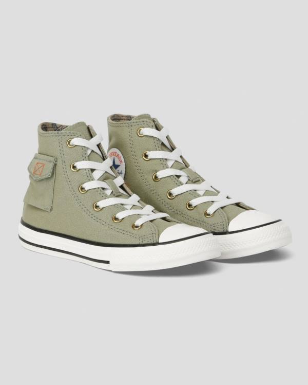 Kids' Converse Chuck Taylor All Star Pocket Camp High Tops Shoes Green | CV-563KMC