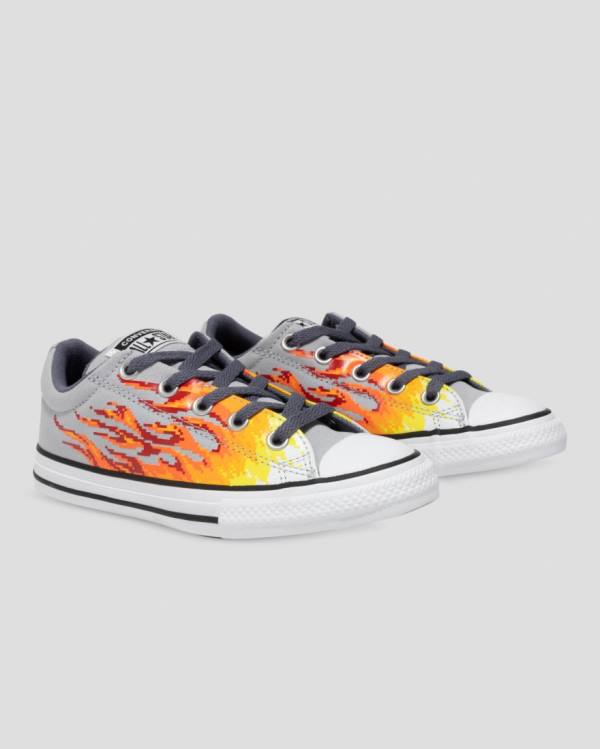 Kids' Converse Chuck Taylor All Star Street Digi Flame Low Tops Shoes Grey Yellow | CV-965HBX