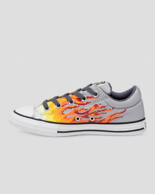 Kids' Converse Chuck Taylor All Star Street Digi Flame Low Tops Shoes Grey Yellow | CV-965HBX