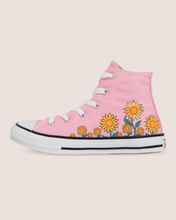 Kids' Converse Chuck Taylor All Star Sunflower Print High Tops Shoes Pink | CV-249JKX