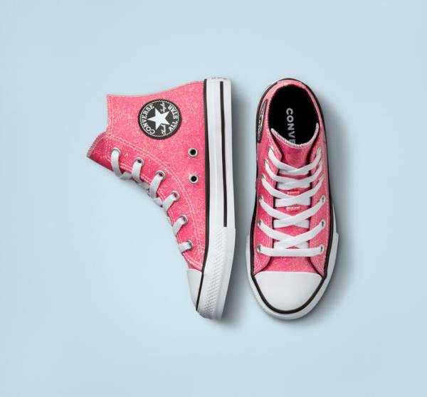 Kids' Converse Chuck Taylor All Star Winter Glitter High Tops Shoes Pink / Black / White | CV-083HXQ