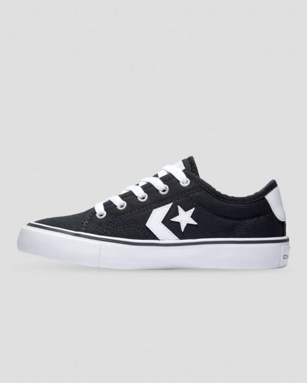 Kids' Converse Star Replay Webbed Canvas Low Tops Shoes Black | CV-651QOH