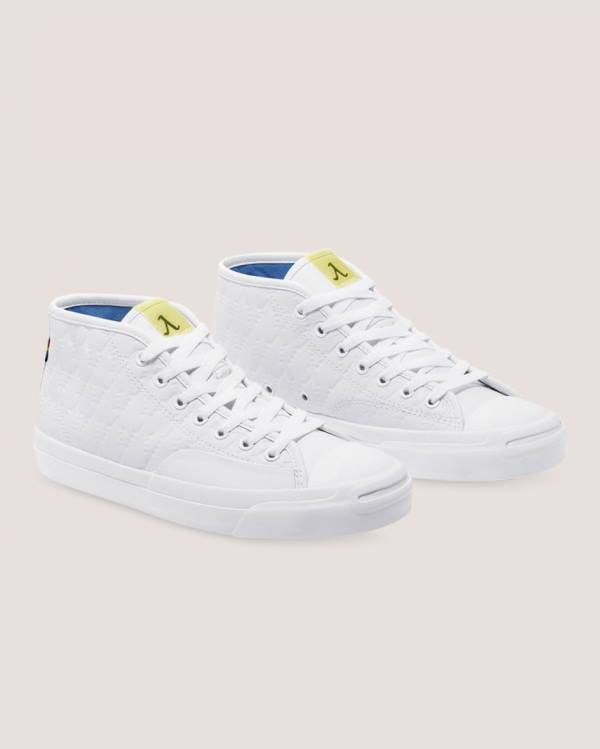 Men's Converse Alexis Sablone Pride Jack Purcell Pro High Tops Shoes White | CV-107ORS