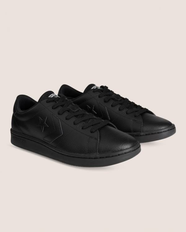 Men's Converse All Court Leather Low Tops Shoes Black | CV-519GUD