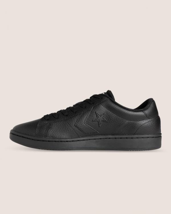 Men's Converse All Court Leather Low Tops Shoes Black | CV-519GUD