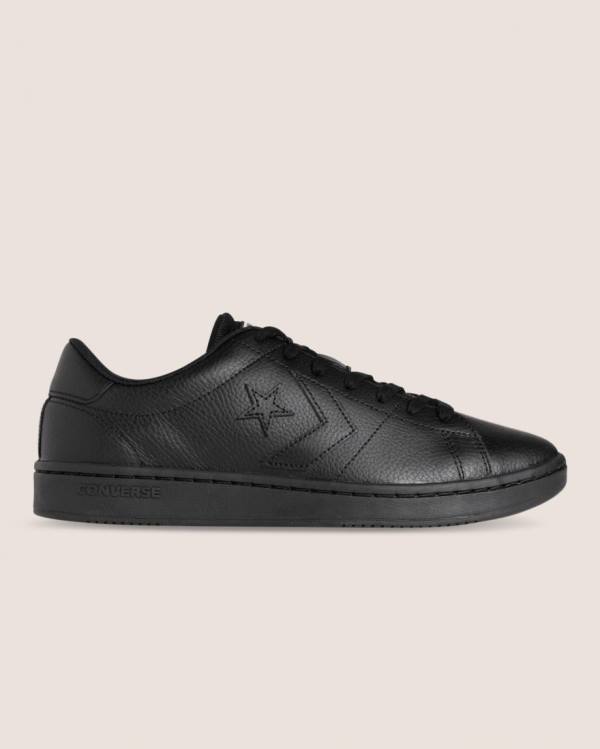 Men\'s Converse All Court Leather Low Tops Shoes Black | CV-519GUD