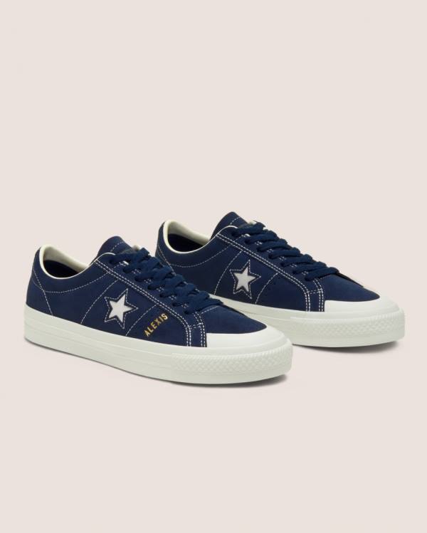 Men's Converse CONS Alexis Sablone One Star Pro Suede Low Tops Shoes Blue | CV-796RFZ