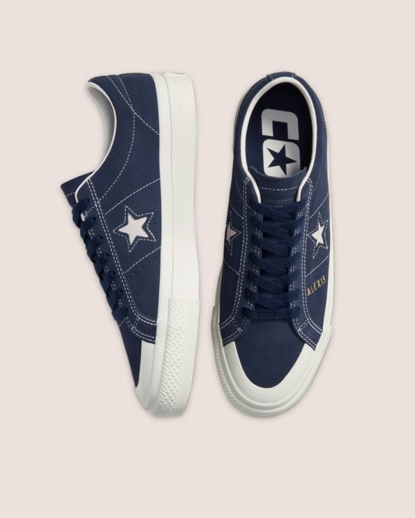 Men's Converse CONS Alexis Sablone One Star Pro Suede Low Tops Shoes Blue | CV-796RFZ