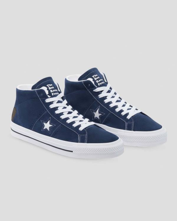 Men's Converse CONS One Star Pro Ben Raemers Foundation High Tops Shoes Blue | CV-651HNQ