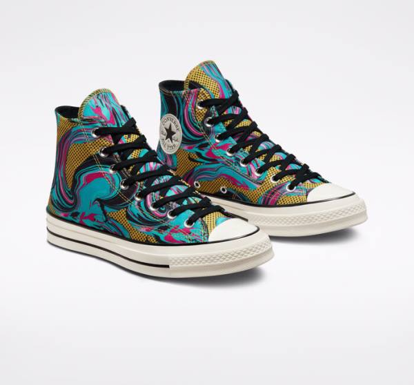 Men's Converse Chuck 70 '90s Marbled High Tops Shoes Turquoise | CV-238GTB