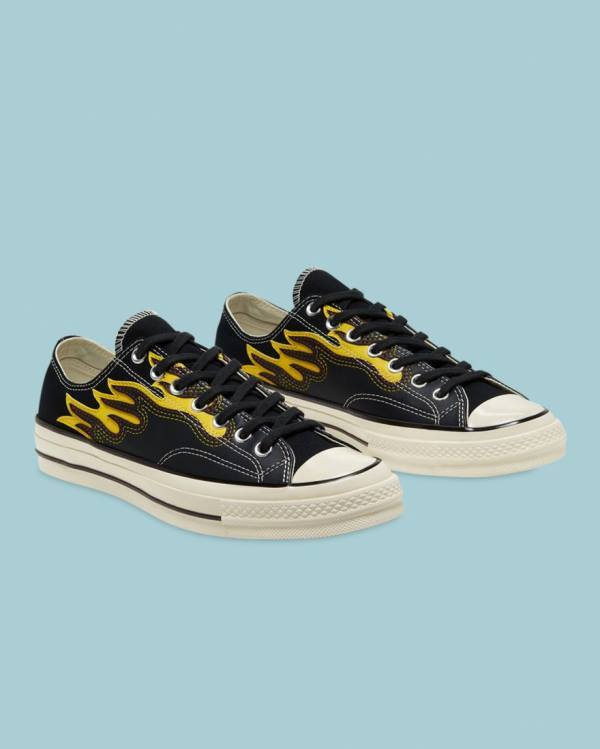 Men's Converse Chuck 70 Archive Flame Overlay Low Tops Shoes Black | CV-250VHI