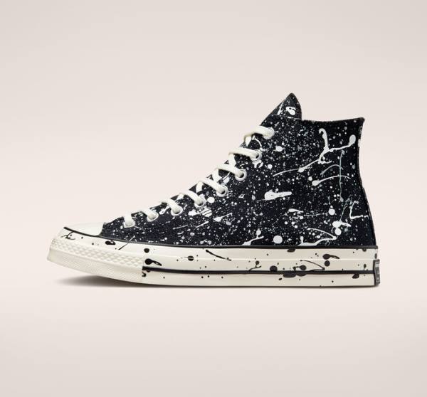 Men's Converse Chuck 70 Archive Paint Splatter High Tops Shoes Black / Grey | CV-258EAO