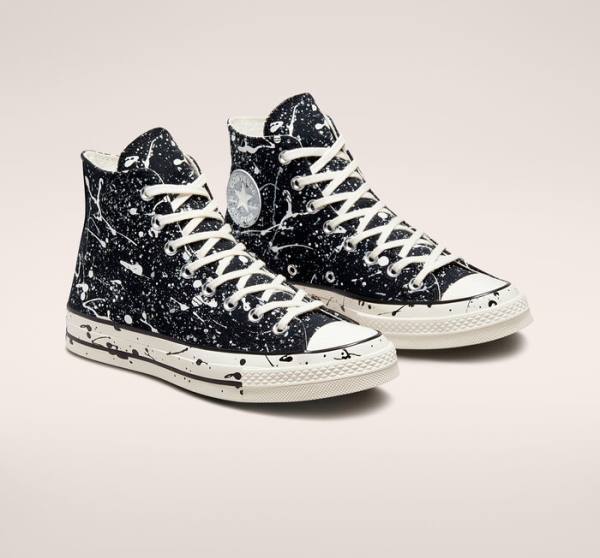 Men's Converse Chuck 70 Archive Paint Splatter High Tops Shoes Black / Grey | CV-258EAO