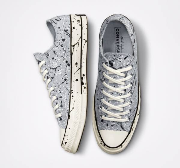 Men's Converse Chuck 70 Archive Paint Splatter Low Tops Shoes Grey / Black / White | CV-270ZJQ