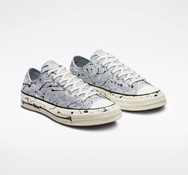 Men's Converse Chuck 70 Archive Paint Splatter Low Tops Shoes Grey / Black / White | CV-270ZJQ