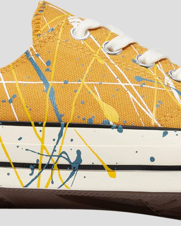 Men's Converse Chuck 70 Archive Print Paint Splatter Low Tops Shoes Yellow | CV-263QYX