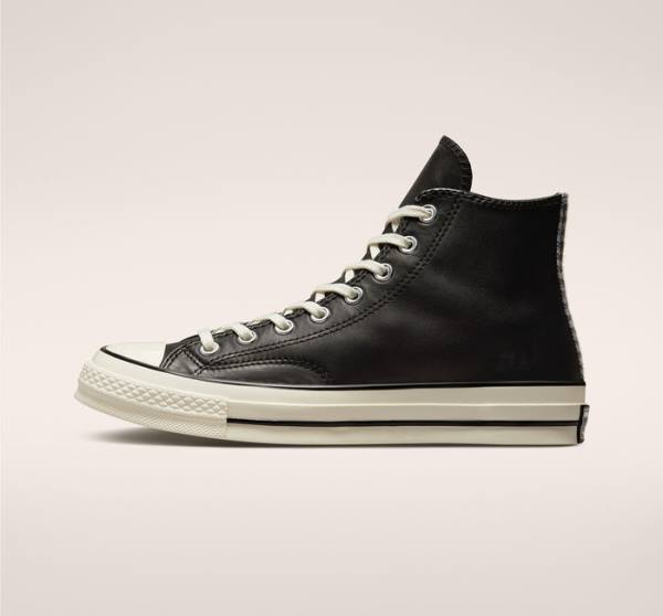 Men's Converse Chuck 70 Crafted Leather High Tops Shoes Black | CV-291JWF