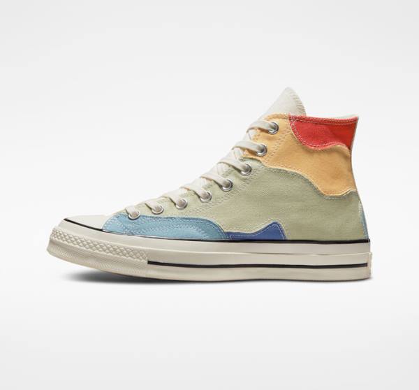 Men's Converse Chuck 70 Crafted Patchwork High Tops Shoes Olive / Blue | CV-098IZF