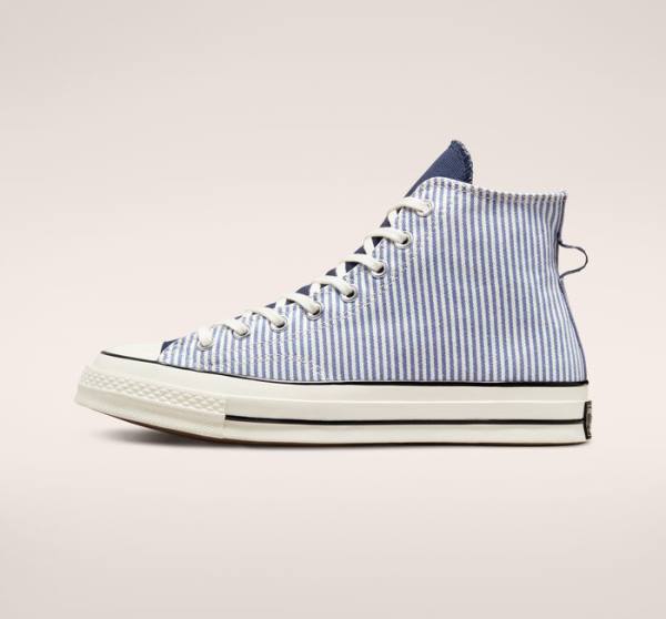 Men's Converse Chuck 70 Crafted Stripe High Tops Shoes Indigo / Black | CV-074YXC