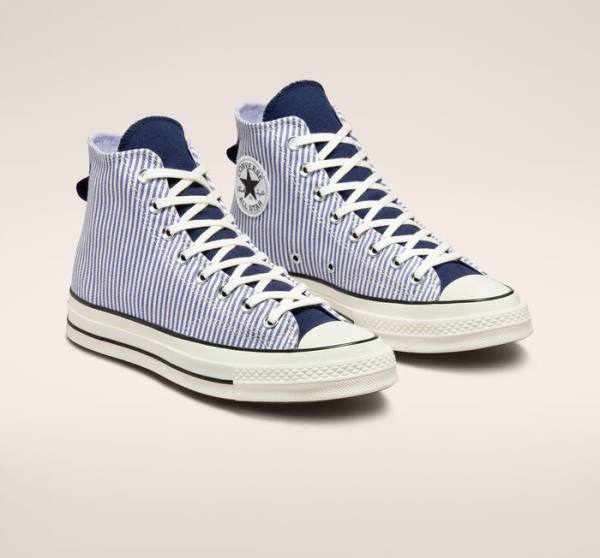 Men's Converse Chuck 70 Crafted Stripe High Tops Shoes Indigo / Black | CV-536PJD