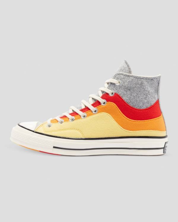 Men's Converse Chuck 70 Nor'Easter Felted Layered High Tops Shoes Grey Red Yellow | CV-615TUY