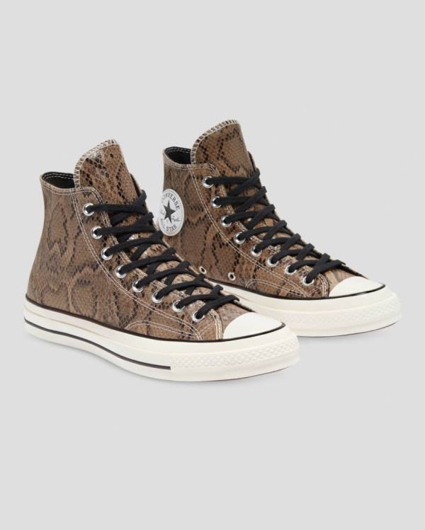 Men's Converse Chuck 70 Reptile Suede High Tops Shoes Brown | CV-165WNL