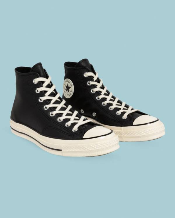 Men's Converse Chuck 70 Seasonal Leather High Tops Shoes Black | CV-124JXP