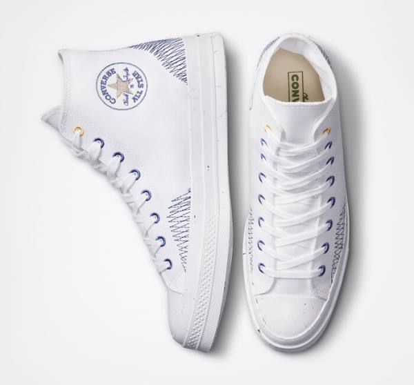 Men's Converse Chuck 70 Stitched High Tops Shoes White / Indigo | CV-309SDX