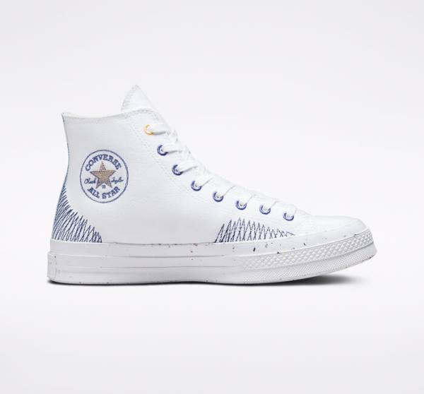 Men\'s Converse Chuck 70 Stitched High Tops Shoes White / Indigo | CV-309SDX