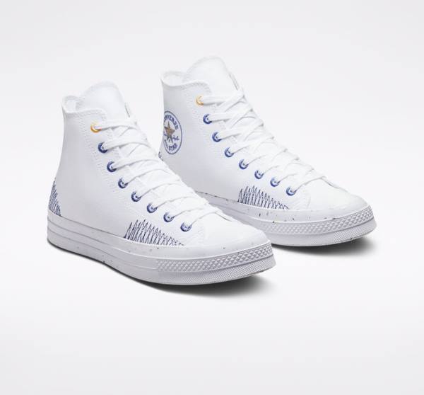 Men's Converse Chuck 70 Stitched High Tops Shoes White / Indigo | CV-345VFM