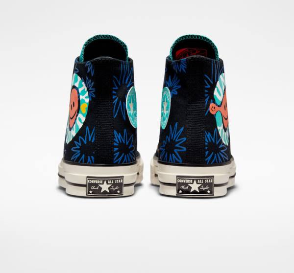 Men's Converse Chuck 70 Sunny Floral High Tops Shoes Black / Turquoise / Royal | CV-206TFR