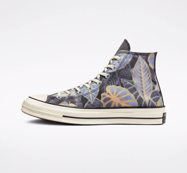 Men's Converse Chuck 70 Tropical Leaf High Tops Shoes Black | CV-639HZD