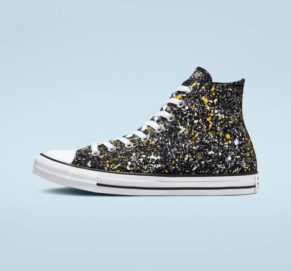 Men's Converse Chuck Taylor All Star Archive Paint Splatter High Tops Shoes Black / White | CV-187GUB