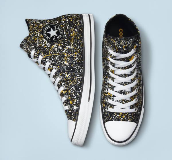 Men's Converse Chuck Taylor All Star Archive Paint Splatter High Tops Shoes Black / White | CV-187GUB