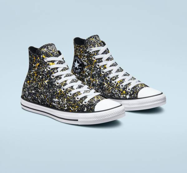 Men's Converse Chuck Taylor All Star Archive Paint Splatter High Tops Shoes Black / White | CV-187GUB