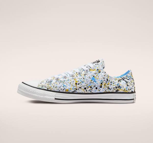 Men's Converse Chuck Taylor All Star Archive Paint Splatter Low Tops Shoes White / Blue | CV-978NGC