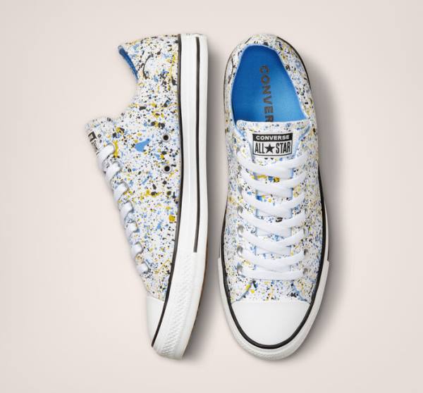 Men's Converse Chuck Taylor All Star Archive Paint Splatter Low Tops Shoes White / Blue | CV-978NGC