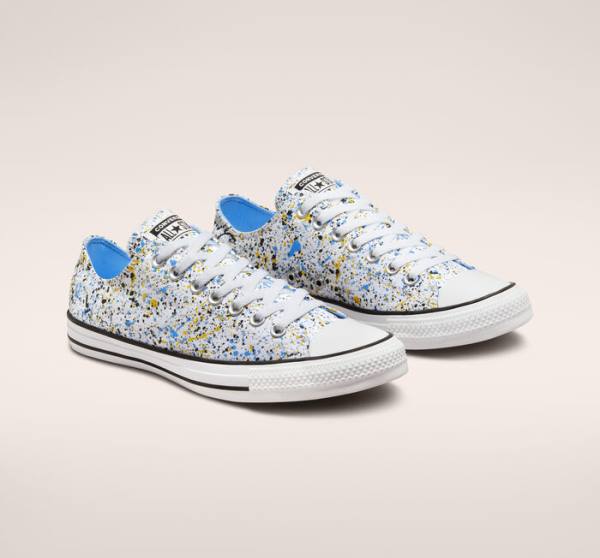 Men's Converse Chuck Taylor All Star Archive Paint Splatter Low Tops Shoes White / Blue | CV-978NGC