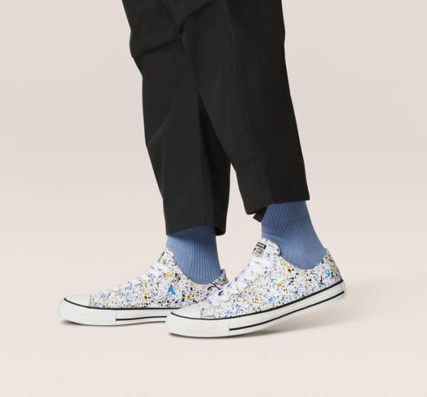 Men's Converse Chuck Taylor All Star Archive Paint Splatter Low Tops Shoes White / Blue | CV-978NGC