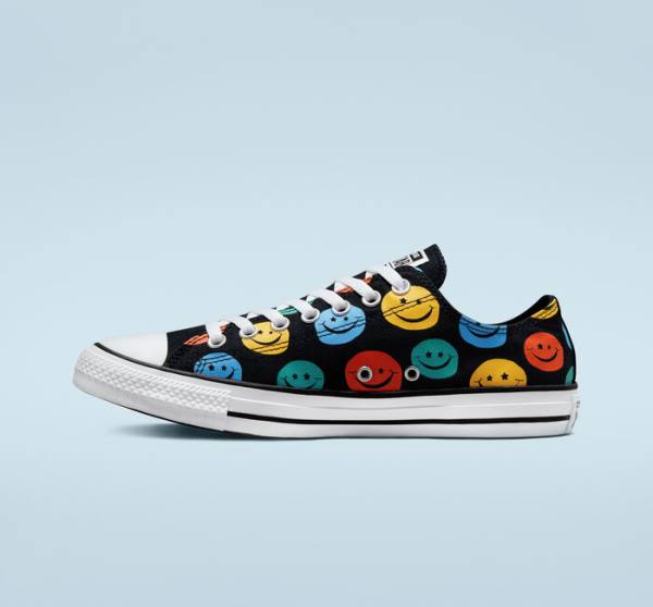 Men's Converse Chuck Taylor All Star Happy Faces Low Tops Shoes Black | CV-675XLS