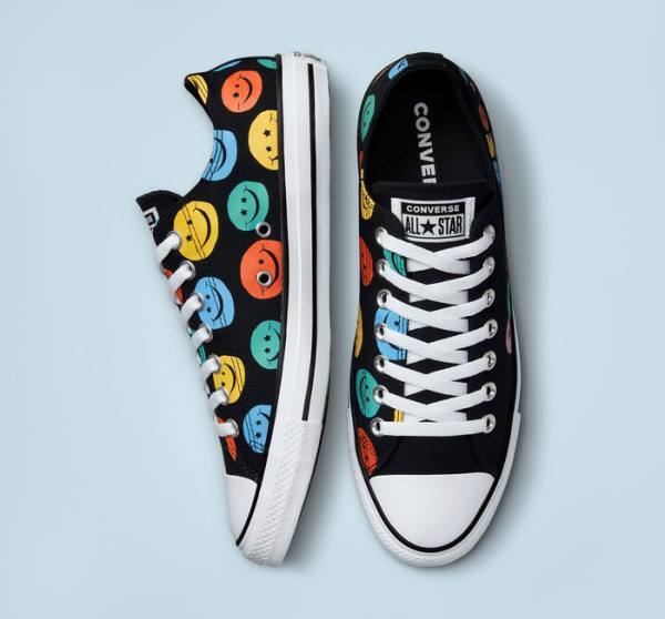 Men's Converse Chuck Taylor All Star Happy Faces Low Tops Shoes Black | CV-675XLS