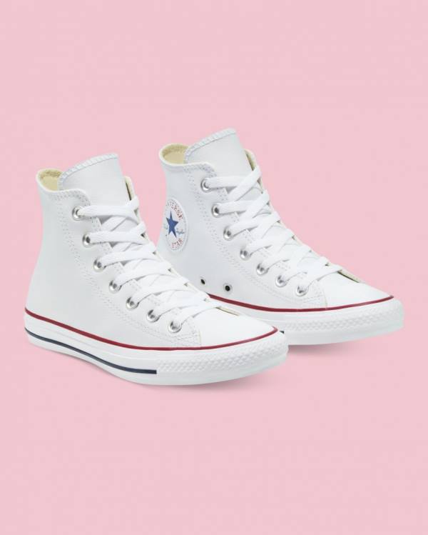 Men's Converse Chuck Taylor All Star Leather High Tops Shoes White | CV-126FIT