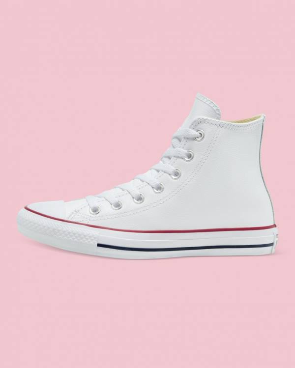 Men's Converse Chuck Taylor All Star Leather High Tops Shoes White | CV-126FIT