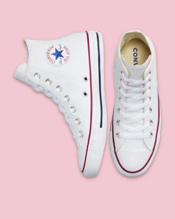 Men's Converse Chuck Taylor All Star Leather High Tops Shoes White | CV-126FIT