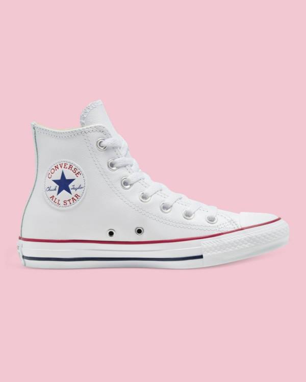 Men\'s Converse Chuck Taylor All Star Leather High Tops Shoes White | CV-126FIT