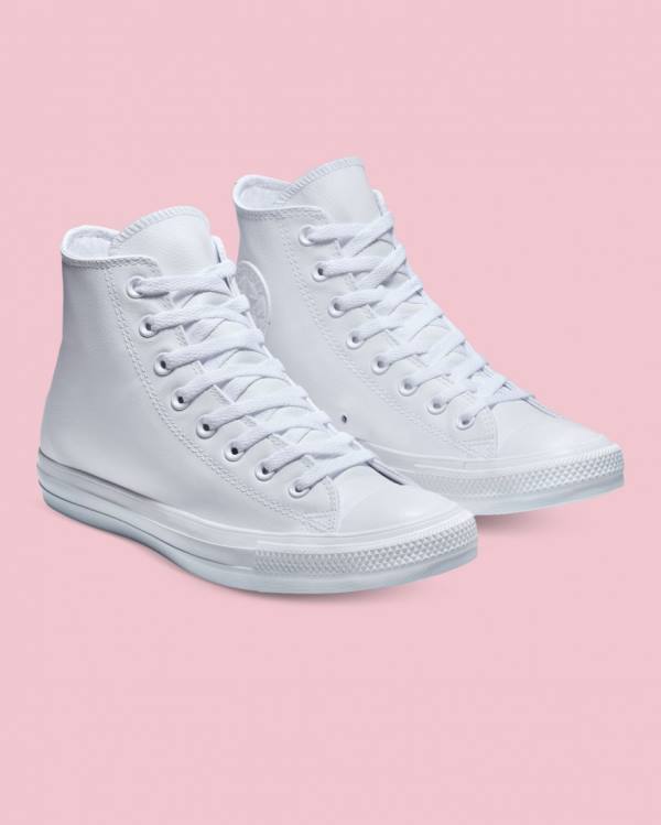 Men's Converse Chuck Taylor All Star Leather High Tops Shoes White | CV-310MTK