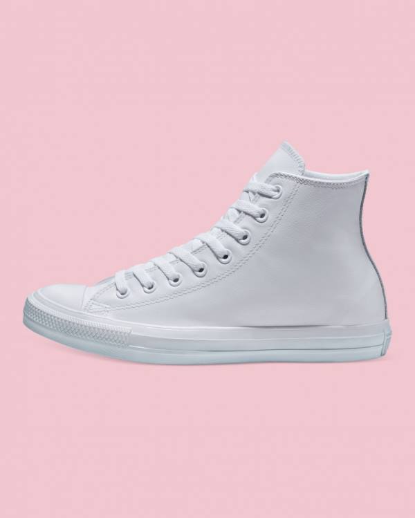 Men's Converse Chuck Taylor All Star Leather High Tops Shoes White | CV-310MTK