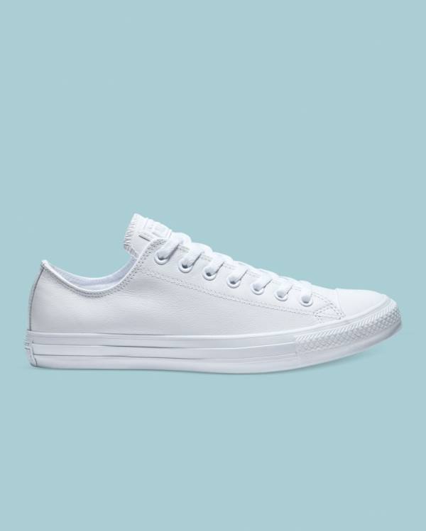 Men\'s Converse Chuck Taylor All Star Leather Low Tops Shoes White | CV-693YFV